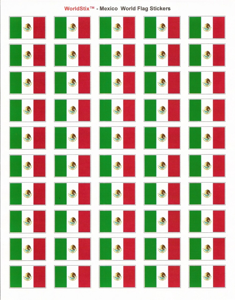 100 Mexico Flag Stickers, Two Sheets of 50, 1.5" x 1" Made in America Self Adhesive Country Flag Scrapbook Stickers, Two Sheets of 50, 100 Sticker Decal Flags